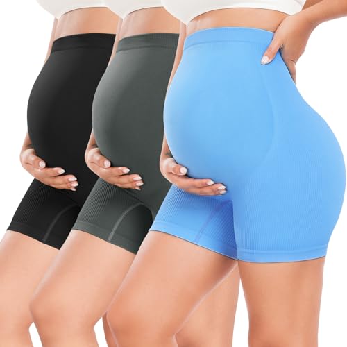URUWASHI Ribbed Maternity Shorts Over The Belly Seamless 5"… at Amazon