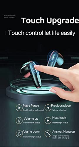 Wireless Earbuds Bluetooth 5.1 Headphones in Ear True Wireless Stereo Long Playtime Bluetooth Earbuds Built-in 4 Mics Waterproof Smart Touch Control Enhanced Bass LED Display Headset for Sport Work