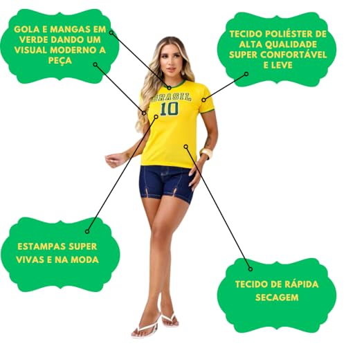 Camisa Do Brasil Feminina Amarela Camiseta Brasil Torcedor Feminina Confortável Leve