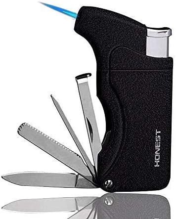 5 in 1 Multifunctional Tobacco Pipe Lighter Refillable Cigarette Lighter Windproof Cigar Lighter with 4 Pipe Cleaner Tool (Black)
