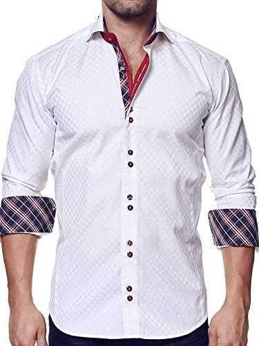 Maceoo Mens Designer Dress Shirt - Stylish & Trendy - Mini Panam White - Tailored Fit
