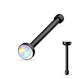PiercedOff White Opal Set Flat Top PVD over 316L Surgical Steel Nose Studs (Black)