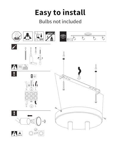 LVWIT Ceiling Lamp Spotlights with 4 Rotating GU10 Bulbs, Adjustable Chrome Interior Wall Lamp, LED Interior Ceiling Lighting for Bedroom, Hallway Kitchen (No Bulbs).