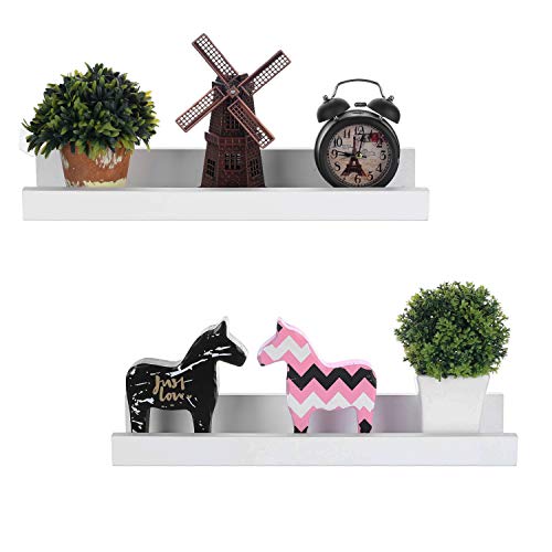 Halcent White Picture Ledge Shelf Multi-Use Wood Floating Wall Shelf Photo Ledge Kids Bookshelf Wall Display Shelf (2 Pack)