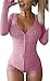Moxeay V-Neck One Piece Bodysuit Long Sleeve Bodycon Rompers Overall (Small, Pink)