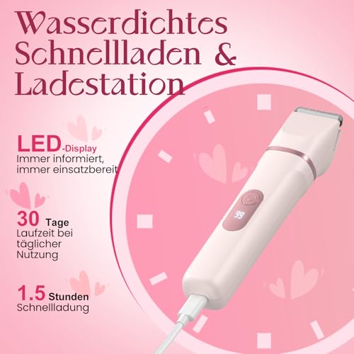 Women's Razor, 3-in-1 Intimate Shaver for Women, for Body & Bikini Zone Trimmer, Facial Hair Remover for Women, Women's Shaver Electric IPX7, USB Charging Station, Trimmer Women's Intimate Area, Pink