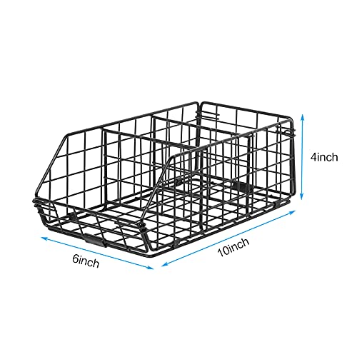 Wire Basket with 6 Removable Dividers, 3 Pack Stackable Metal Storage