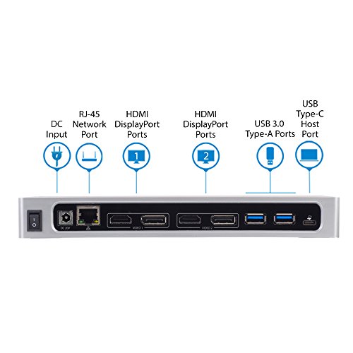 StarTech.com USB 3.0 Docking Station - USB-C - Dual HDMI or DisplayPort - Dual 4K - Mac and Windows - 6 USB Ports - Laptop Docking Station