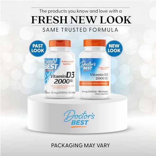 DOCTORS BEST VITAMIN D3 2000 IU, SUPPORTS HEART, BONES, & IMMUNITY, NON-GMO, GLUTEN FREE, SOY FREE 180 SOFTGELS