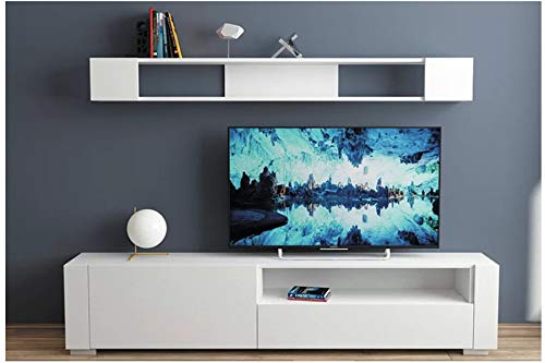 HEERA MOTI INTERIORS Wooden Laminted TV Stand and ONE Wall Shelf Set (White, 71 x 17 x 12-inch)