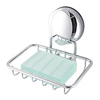 Suction Wire Soap Dish Stainless Steel Wall Mount Powerful Vacuum Suction Cup Shower Wire Soap Sponge Basket Holder Rack with Hook Bathroom Kitchen Accessories (Round Sustion Cup)