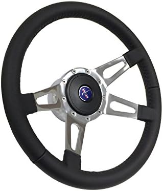 1967 - 1973 Ford Mustang Steering Wheel Kit 9 Bolt 4 Slot Spoke, Blue Running Pony 3D Foil Emblem