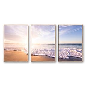 Framed Canvas Wall Art for Living Room, Bedroom Ocean Sea Beach Canvas Prints for Modern Home Decoration Ready to Hang - 16"x24"x3 Panels