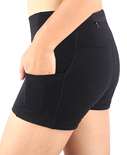 Picotee Women's High Waist Capri Workout Yoga Pants Running Tights Active Leggings w Side Pocket (M, Black Shorts) - Thumbnail 7