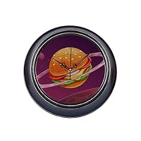 WIEDLKL 14inch Large Silent Non Ticking Art Wall Clock Cartoon Burger Planet Icon On Space Metal Cool Clocks for Office Quality Quartz Battery Quiet Big Wall Clock for Home Office