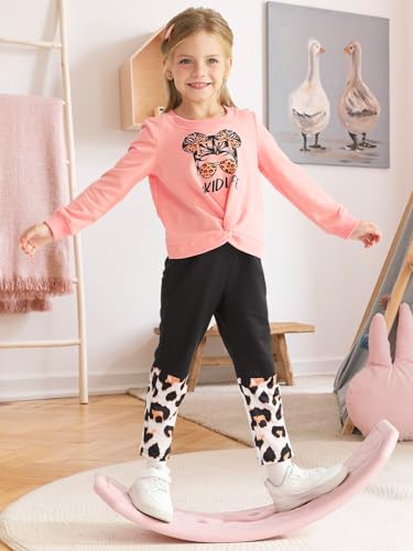 TAGYUM TODDLER GIRLS CLOTHES SIZE 6 5T GIRLS CLOTHES PINK TWIST SWEATSHIRT PULLOVER PANTS 2 PIECE FALL WINTER OUFITS SWEATSUITS SETS