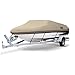 MSC Heavy Duty 600D Marine Grade Polyester Canvas Trailerable Waterproof Boat Cover,Fits V-Hull,Tri-Hull, Runabout Boat Cover (Beige, Model C - Length:16'-18.5' Beam width: up to 94
