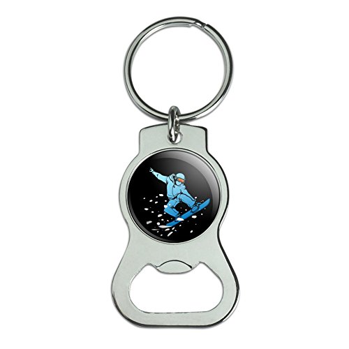Graphics and More Snowboarder on Black Bottle Cap Opener Keychain Key Ring