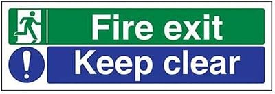 VSafety Fire Exit Sign Keep Clear 300x100mm EN ISO 7010 2mm Plastic
