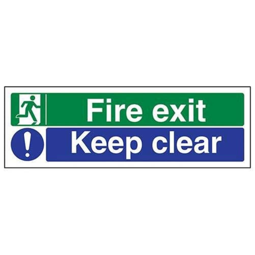 VSafety Fire Exit Sign - Rigid Plastic Emergency Escape Route Marker with "Keep Clear" Text - Durable 300mm x 100mm Fire Extinguisher Sign, EN ISO Compliant, Green & White โ image 1