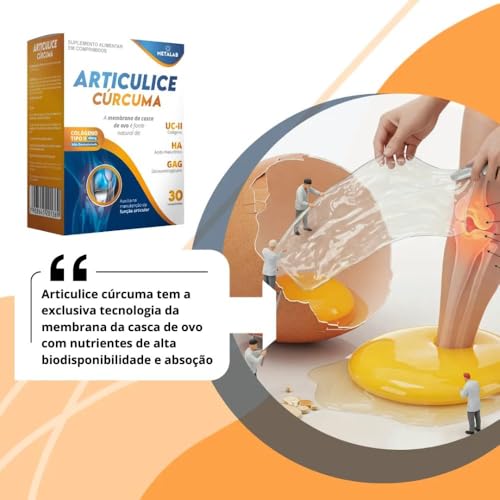 Articulice Curcuma, Colágeno Tipo II 40mg, Suplemento com Ácido Hialurônico e GAG, 30 Comprimidos
