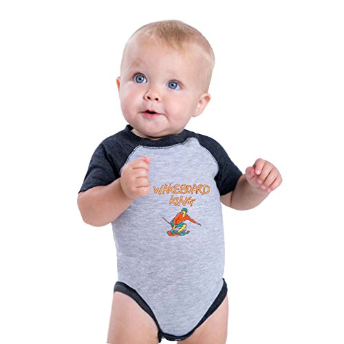 Wakeboard King Sport Baby Combed Ring-Spun Cotton Baseball Raglan Bodysuit One Piece - Gray Royal Blue, 12 Months