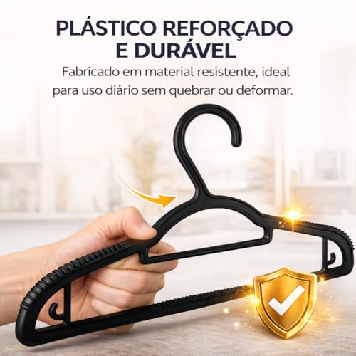 Kit 20 Cabides Adulto Preto Antideslizante Reforçado Cabide Resistente Para Roupas Calças Camisetas Contém Porta Gravata Cinto Lenço Camisas Ternos Gancho para Vestido