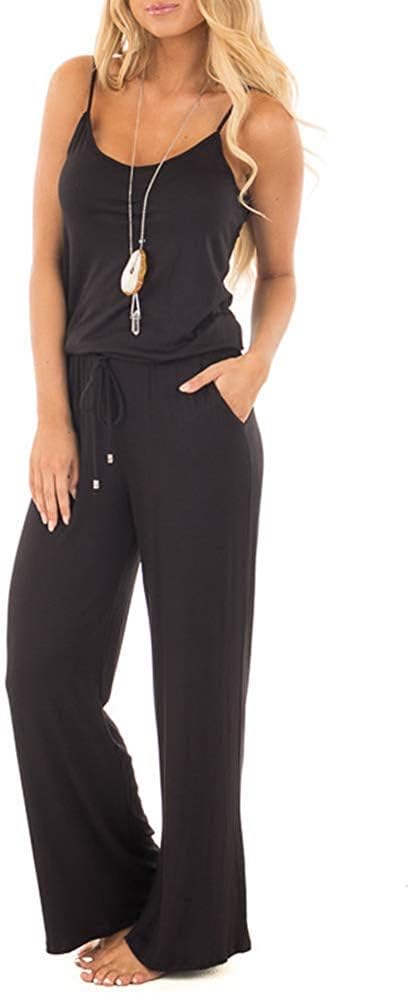Smile FishWomen Floral Adjustable Spagettic Strap Wide Leg Drawstring Jumpsuits