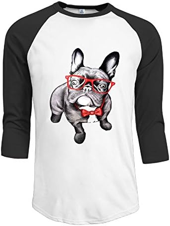 Qiang Men's Funny French Bulldog With Glass Raglan Shirt 3/4 Sleeve T-shirt M