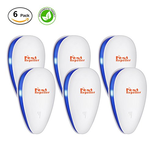 Ultrasonic Pest Repeller - Electronic Pest Control Plug In For Insect - Home Pest Repellent - Repels Mosquitoes , Spiders , Bed bugs , Cockroaches , Mice , Fleas and some other rodent pests (6 Pack )