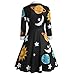 Fashion Womens Print Botton Long Sleeve Flare Vintage Dress Sun and Moon Star