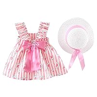 MOGOV Toddler Baby Kids Girls Super Cute Floral Ruched Bow Watermelon Princess Dress +Hat Set Pink