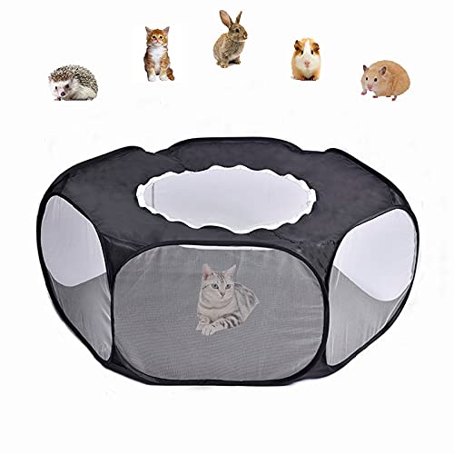 Photo 1 of PIXRIY Small Animals Cage Tent, Pet Playpen with Top Opening Foldable Breathable Yark Fence for Guinea Pig, Rabbits, Hamster, Chinchillas and Hedgehogs (Black)