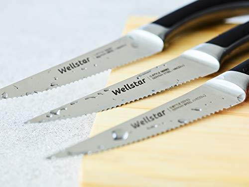 image for WELLSTAR Steak Knife Set of 4, Serrated Rust Resistant German Stainles