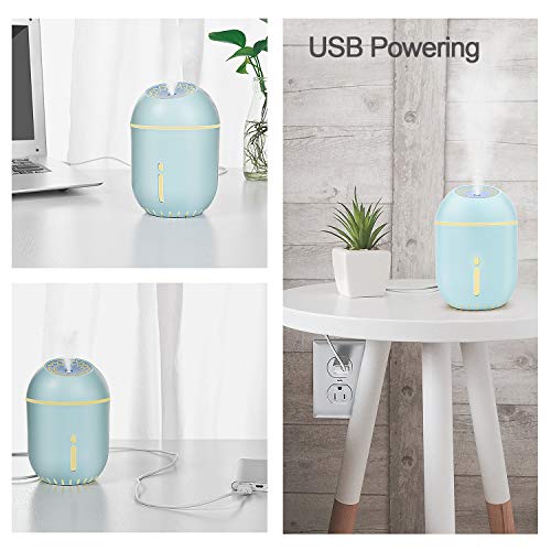 FHEAL USB Humidifier Mini Cool Mist Humidifier Cute Air Diffuser for Office Desk Bedroom Home Babies Kids Cars, LED Night Light,Waterless Auto-Off, 350ML 40ml/h Blue - Thumbnail 4