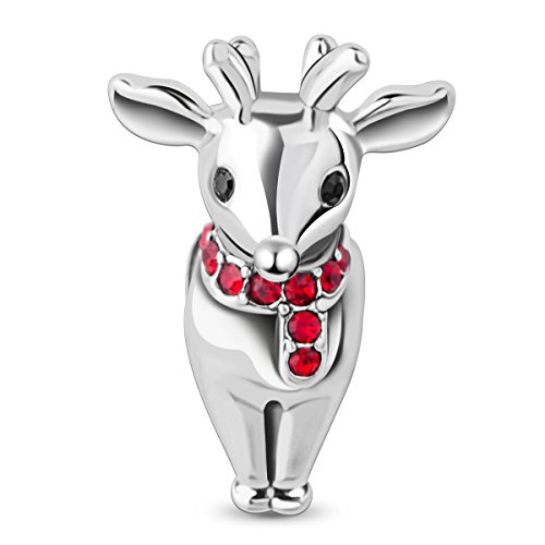 TINYSAND Holiday Charms 925 Sterling Silver Rudolph Reindeer Christmas Beads Charms Fit European Bracelet for Xmas Gift