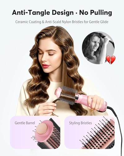 Travel Blow Dryer Brush in one, Dual Voltage 120V-240V Mini Hair Dryer Brush, Portable 2-Inch Hot Air Brush, 4-in-1 Dry, Volumize, Curl & Straighten Styler with EU&UK Plug