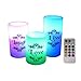 EGI - Set of 3 Flickering Flameless Candles With Multi Color Remote Control and Timer - Romantic Led Candles - With Live, Love, Laugh Decal - Made With Real Wax