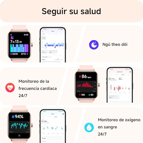 aeac Reloj Inteligente Mujer con Llamadas,Whatsapp Notificaciones, 1.8" Smartwatch Mujer y Voz de Alexa,120+ Modos Deportes IP68 SpO2/Pulsómetro/Monitor de Sueño Relojes para iPhone Android