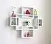 HAO ALWAYS DO BETTER Set of 5 Cubes with Free Extra Jewellery Hooks Interlocking Wall Shelf, Intersecting Squares Wooden Floating Shelf, Wall Mounted Horizontally or Vertically Display Shelves,White