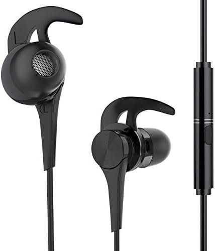 Wotmic Wired Headphones In-ear Headphone Sports Earphone Wired Control Cable Clip Stereo Sound Noise Cancelling Earbuds Black