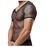 Freebily Men's Sheer Mesh See Through Fishnet Clubwear Vest Shirt Sport Tank Top Undershirt Black Medium