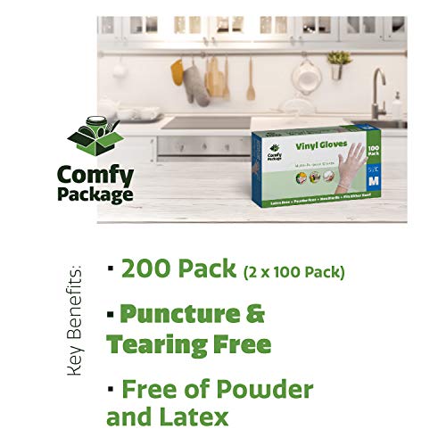 Clear Powder Free Vinyl Disposable Plastic Gloves [200 Pack] - Medium - Thumbnail 2