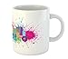 Ambesonne Chicago Skyline Mug, Splash of Colorful Paint Background with Text of Chicago and Cityscape, Ceramic Coffee Mug Cup for Water Tea Drinks, 11 oz, Pink Green