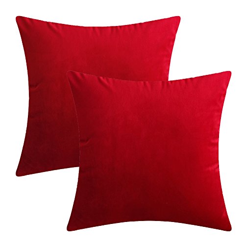 Luxury Velvet Silk Throw Pillow Covers Decorative Pillowcases Cushion Cover Soft & Smooth Solid Various Choices 22 Colors (Red-R16, 16 x 16 (Set of 2)) ()