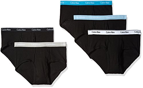 Calvin Klein Men's Underwear Cotton Classics 5 Pack Briefs, Black/Black/Clear Water/Rapid/Gaze/White, Medium