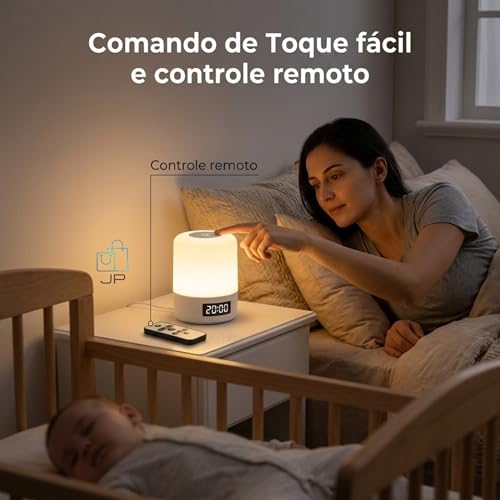 Luminária de Mesa LED Recarregável com Relógio Digital e Controle Remoto, Abajur Touch Ajustavel Sem Fio Portátil, Luz Noturna para Quarto Infantil, Berçário Escritório e Criado mudo