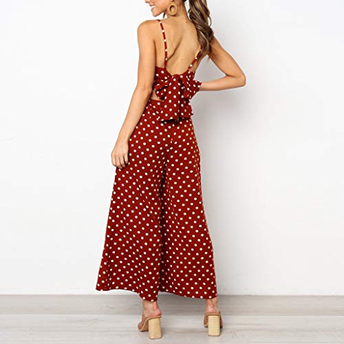Corriee Womens Stylish Polka Dot Wide Leg Rompers Pants Long Jumpsuit Backless Strappy Playsuits