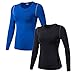 WANAYOU Women's Compression Shirt Dry Fit Long Sleeve Running Athletic T-Shirt Workout Tops,2 Pack(Black/Blue),S