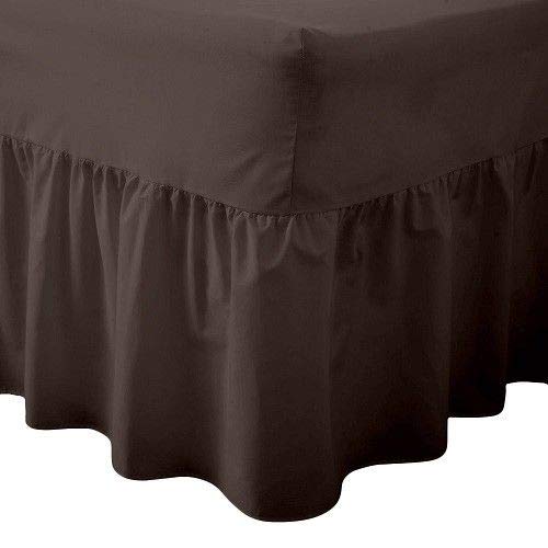 R&Z Luxury Plain Polycotton Percale Valance Fitted Sheet or Pillow Pair Cases (Chocolate/Brown, Single)
